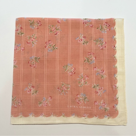 Laura Ashley Women Vintage Handkerchiefs Pink Floral Flowers Pocket Square 19” - Picture 3 of 5